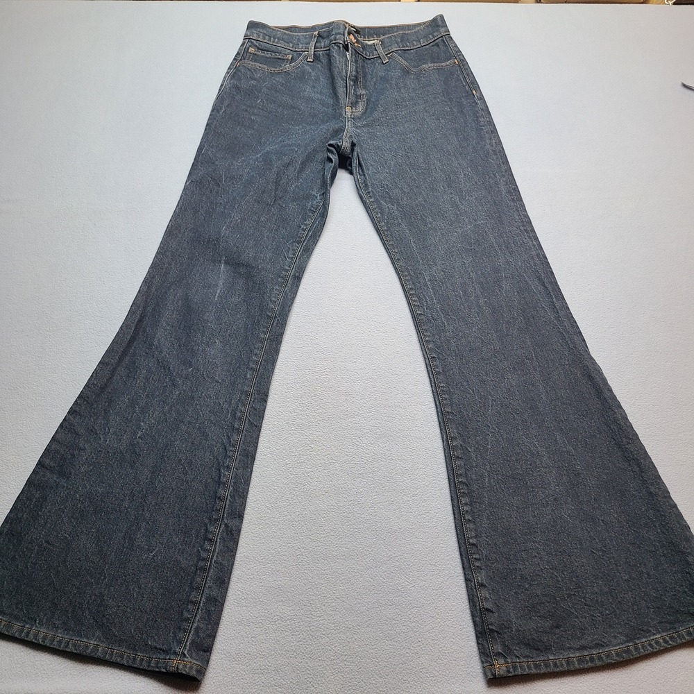 Express 70s Flare Jeans Womens 10R Dark Blue Excellent Mid Rise Conscious Edit